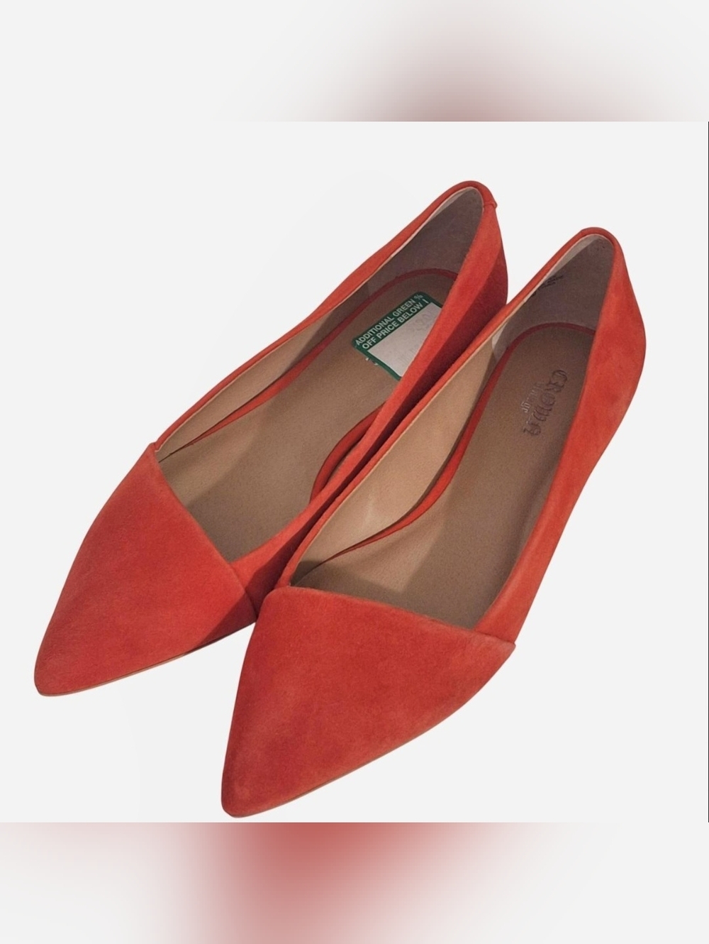 Crown Vintage Orange Ballet Flats Orange Suede Leather Pointed Toe Shoes Size 7M